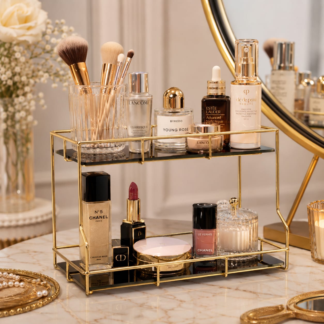 2 Layers Cosmetics & Makeup Organizer – Elegant Countertop Storage Rack