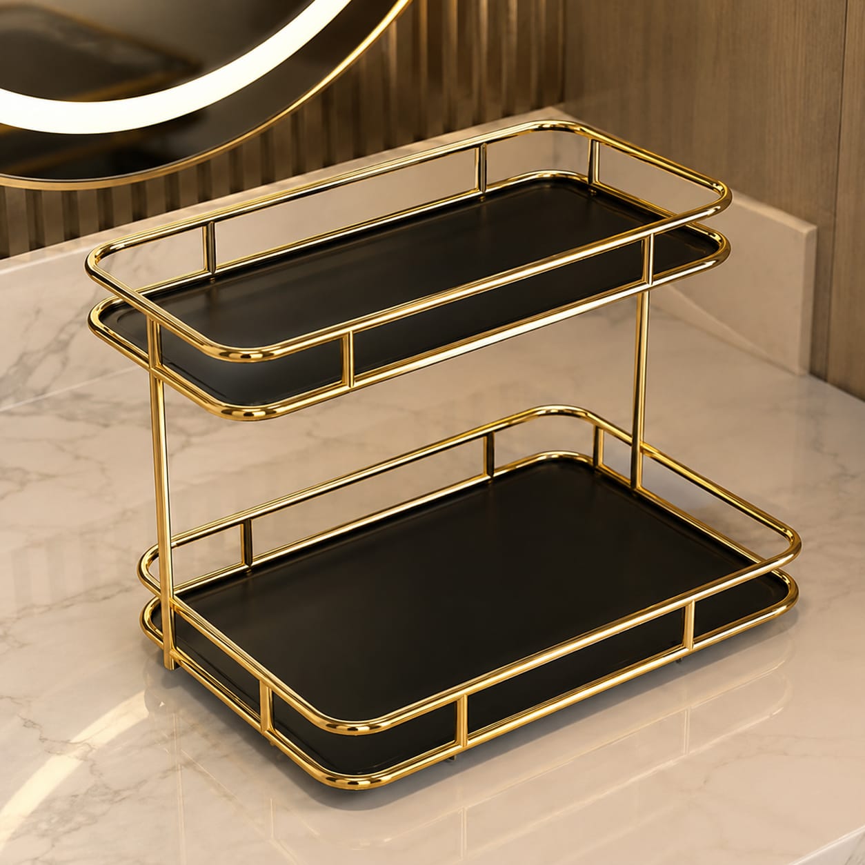 2 Layers Acrylic Design Counter-Top Organizer | Multi-Purpose Storage Rack for Cosmetics, Skincare & Accessories