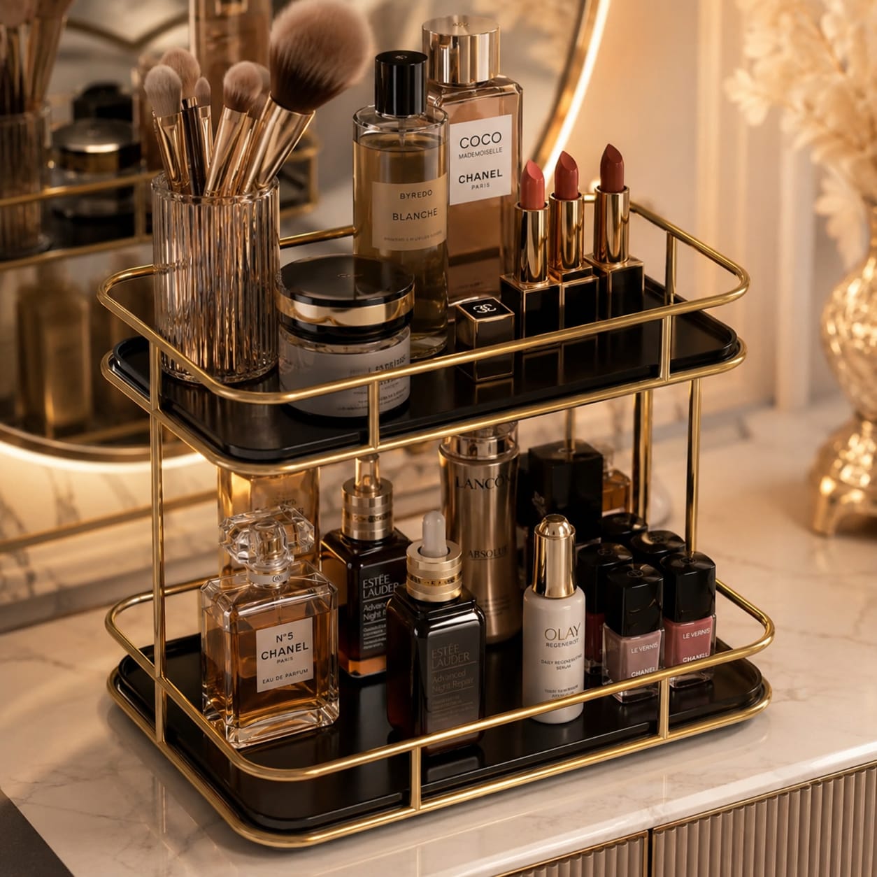 2 Layers Acrylic Design Counter-Top Organizer | Multi-Purpose Storage Rack for Cosmetics, Skincare & Accessories