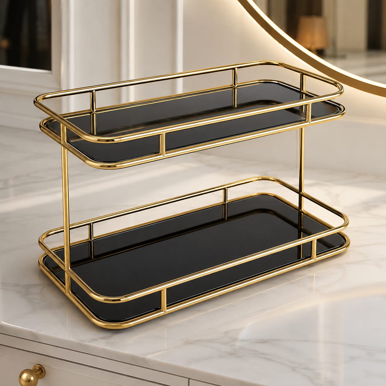 2 Layers Acrylic Design Counter-Top Organizer | Multi-Purpose Storage Rack for Cosmetics, Skincare & Accessories