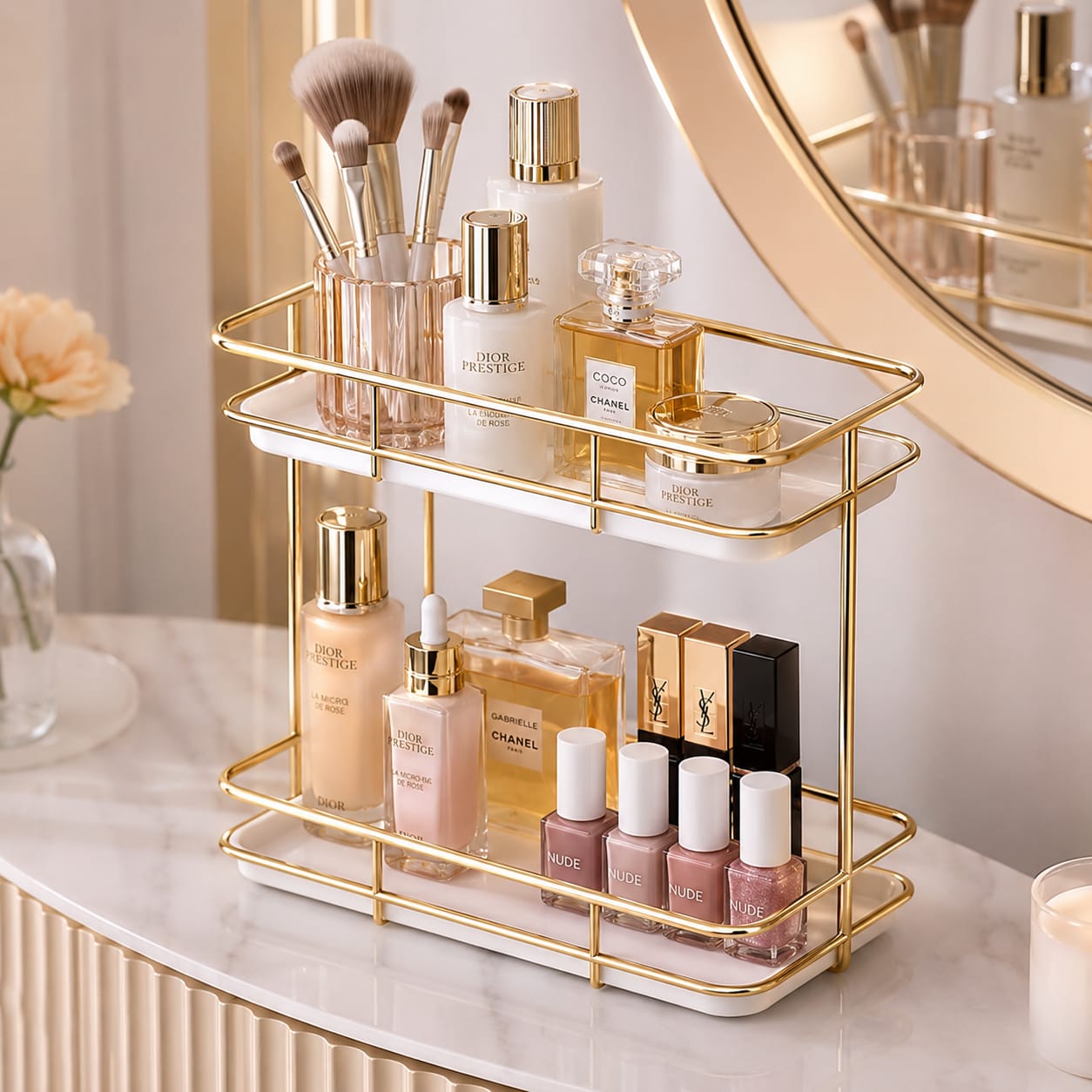 2 Layers Acrylic Design Counter-Top Organizer | Multi-Purpose Storage Rack for Cosmetics, Skincare & Accessories