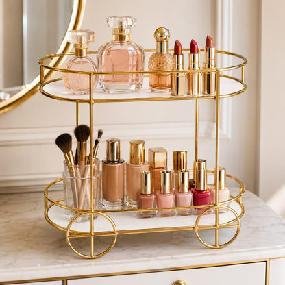 2-Tier Trolley Shape Cosmetics & Food Display Stand