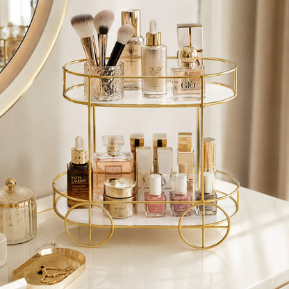 2-Tier Trolley Shape Cosmetics & Food Display Stand