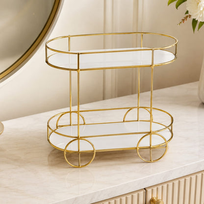 2-Tier Trolley Shape Cosmetics & Food Display Stand