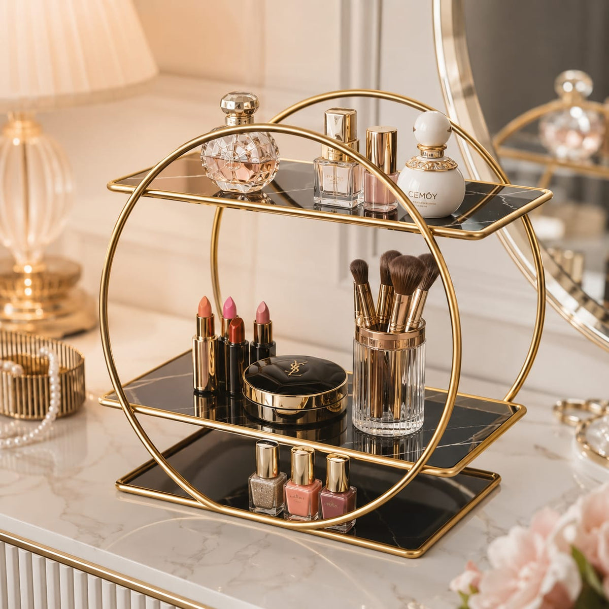 Hafsa Decor Luxury 2-Tier Bathroom Organizer Shelf | Countertop Storage Rack for Toiletries & Skincare