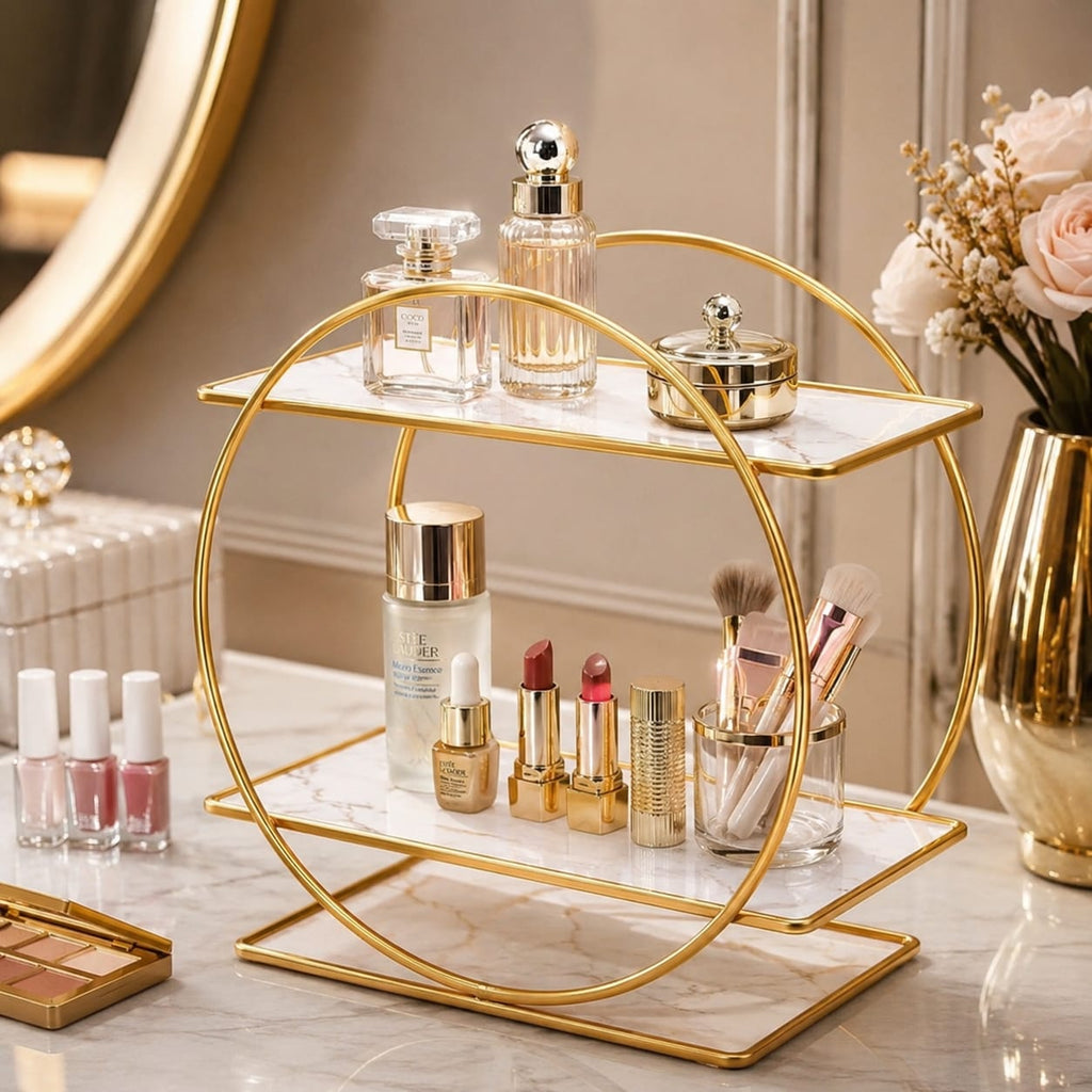 Hafsa Decor Luxury 2-Tier Bathroom Organizer Shelf | Countertop Storage Rack for Toiletries & Skincare