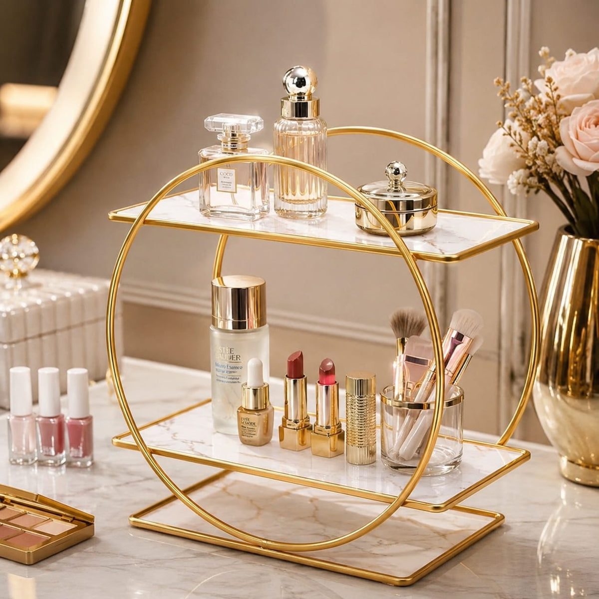 Hafsa Decor Luxury 2-Tier Bathroom Organizer Shelf | Countertop Storage Rack for Toiletries & Skincare