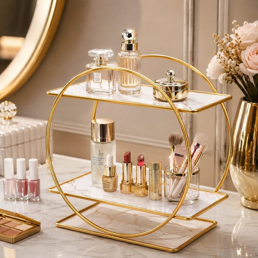 Hafsa Decor Luxury 2-Tier Bathroom Organizer Shelf | Countertop Storage Rack for Toiletries & Skincare