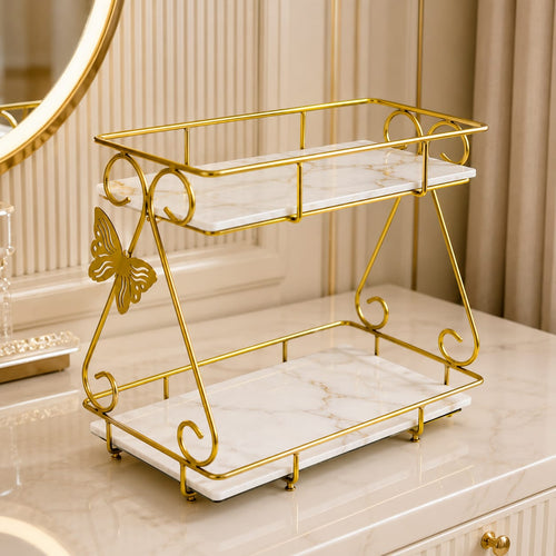 2 Layers Vanity Organizer Stand – Elegant Multi-Purpose Cosmetic & Skincare Storage Rack