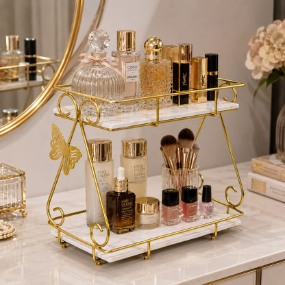 2 Layers Vanity Organizer Stand – Elegant Multi-Purpose Cosmetic & Skincare Storage Rack