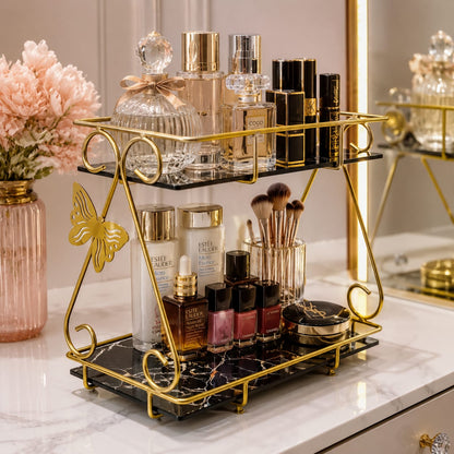 2 Layers Vanity Organizer Stand – Elegant Multi-Purpose Cosmetic & Skincare Storage Rack