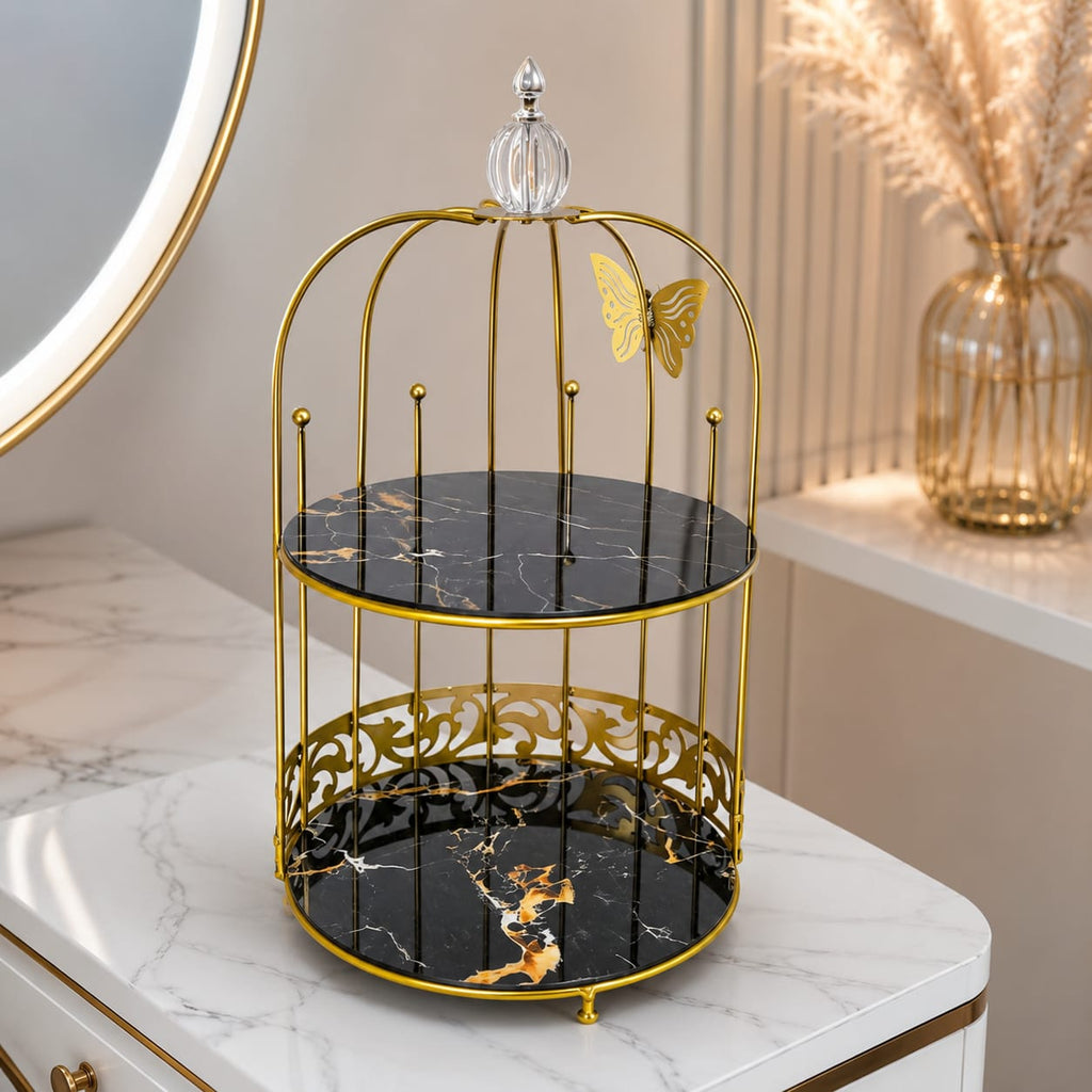 Butterfly 2 Layers Vanity Cage Organizer – Luxury Gold Makeup & Perfume Storage Stand