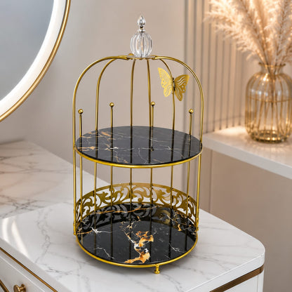 Butterfly 2 Layers Vanity Cage Organizer – Luxury Gold Makeup & Perfume Storage Stand