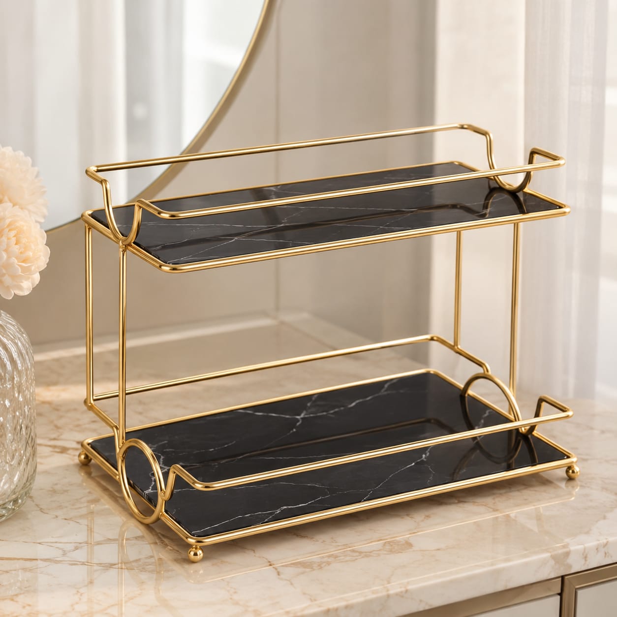 2 Layers Cosmetics Organizer for Dressing Table – Elegant Makeup & Skincare Storage Rack