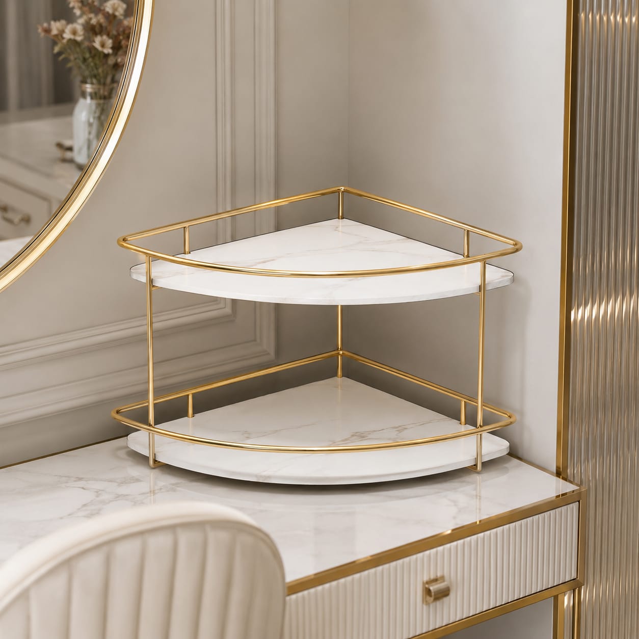 Premium 2-Layer Corner Counter-Top Acrylic Storage Shelf Organizer