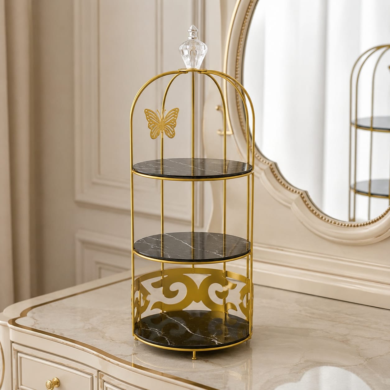 3 Layers Cage Cosmetics Storage Organizer – Multi-Tier Makeup & Skincare Storage Rack for Vanity, Bathroom & Dressing Table