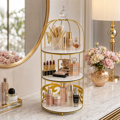 3 Layers Cage Cosmetics Storage Organizer – Multi-Tier Makeup & Skincare Storage Rack for Vanity, Bathroom & Dressing Table