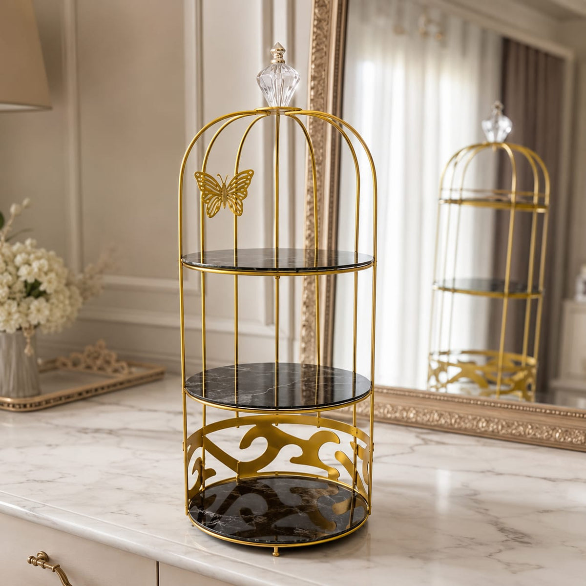 Butterfly 3 Layers Cosmetics Cage Organizer – Elegant Rotating Makeup & Jewelry Storage Rack