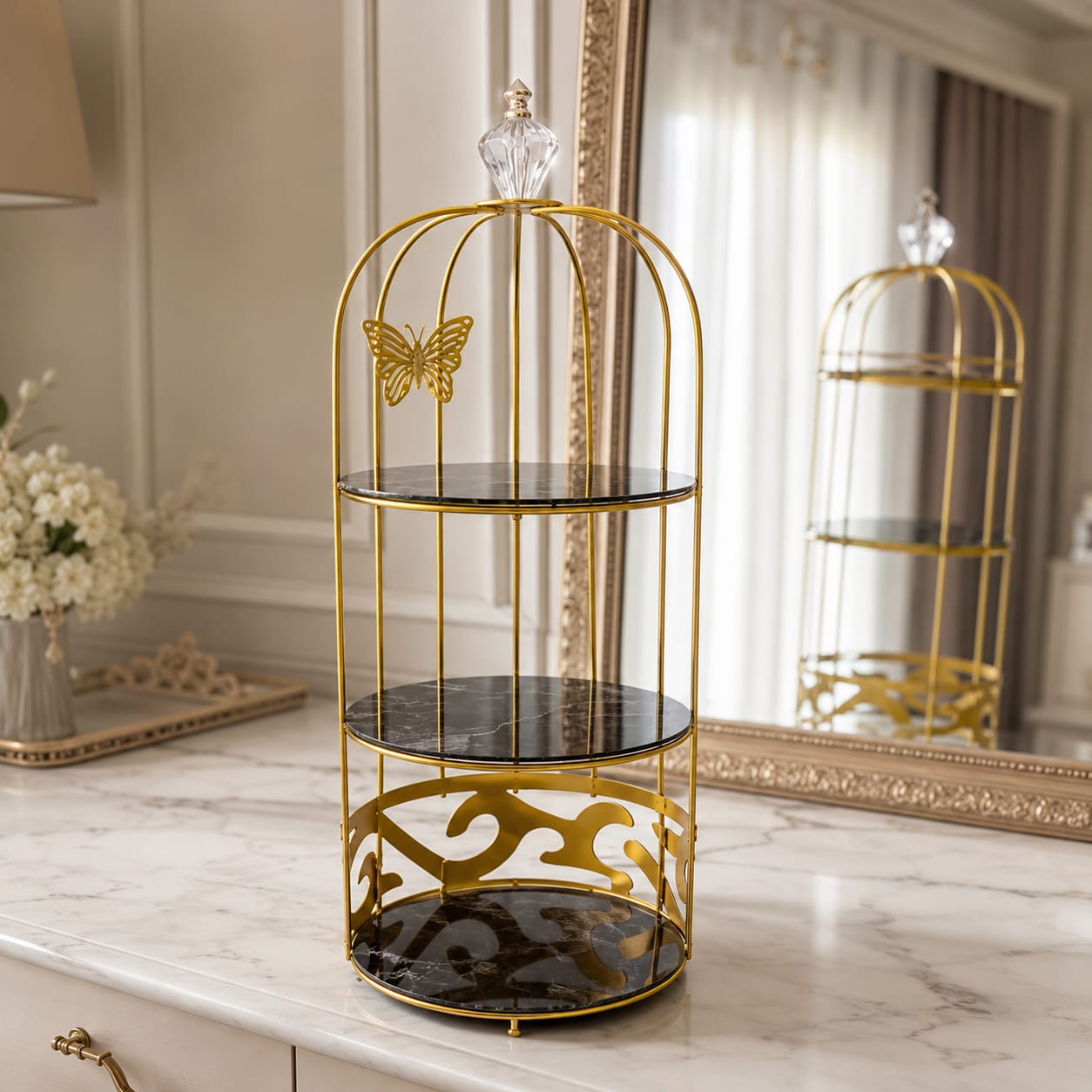 3 Layers Cage Cosmetics Storage Organizer – Multi-Tier Makeup & Skincare Storage Rack for Vanity, Bathroom & Dressing Table
