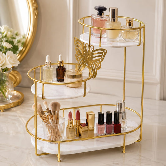 Hafsa 3 Tier Butterfly Luxury Organizer – Elegant Makeup, Perfume & Skincare Storage Rack