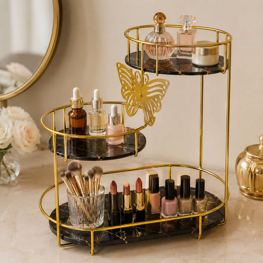 Hafsa 3 Tier Butterfly Luxury Organizer – Elegant Makeup, Perfume & Skincare Storage Rack