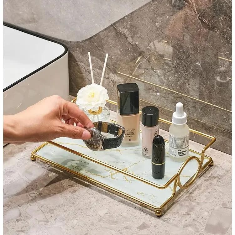 Premium Quality Rectangular Cosmetics Decorative Tray – Elegant Vanity Organizer for Makeup & Skincare