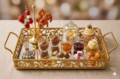 Luxury Golden Rectangular Mirror Tray with Handles