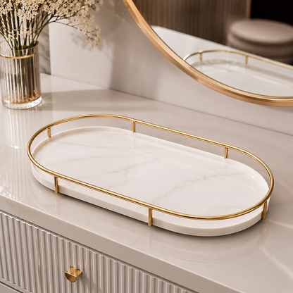 Premium Design Marble Cover Cosmetics Tray | Elegant Makeup Organizer with Protective Lid