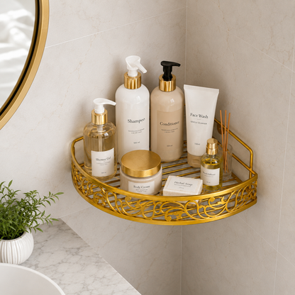 Luxury Golden Wall Mounted Corner Bathroom Organizer Shelf