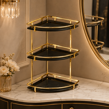Luxury 3 Tier Golden Corner Organizer Rack – Bathroom & Vanity Storage Shelf