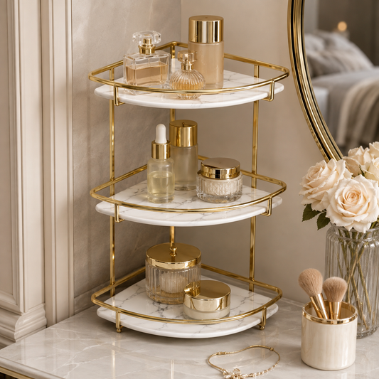 Luxury 3 Tier Golden Corner Organizer Rack – Bathroom & Vanity Storage Shelf