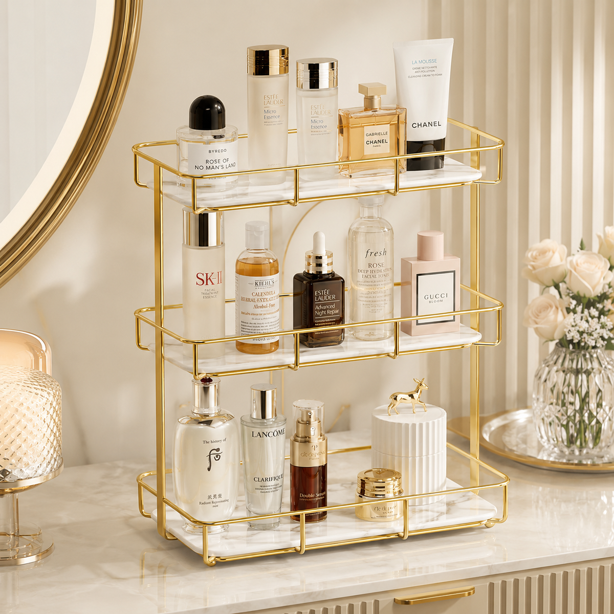 3 Layers Luxury Design Free Standing Shelf Makeup Organizer