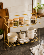 2-Tier Golden Kitchen Organizer Rack – Multipurpose Countertop Storage Shelf