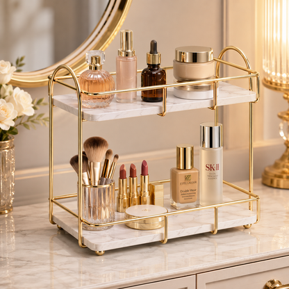 Luxury 2-Tier Golden Cosmetic & Makeup Organizer Rack