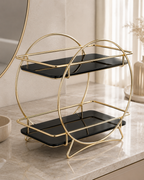 Luxury 2-Tier Round Frame Cosmetic Organizer Stand – Gold Metal Vanity Shelf