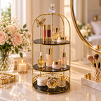 3 Layers Cage Cosmetics Storage Organizer – Multi-Tier Makeup & Skincare Storage Rack for Vanity, Bathroom & Dressing Table