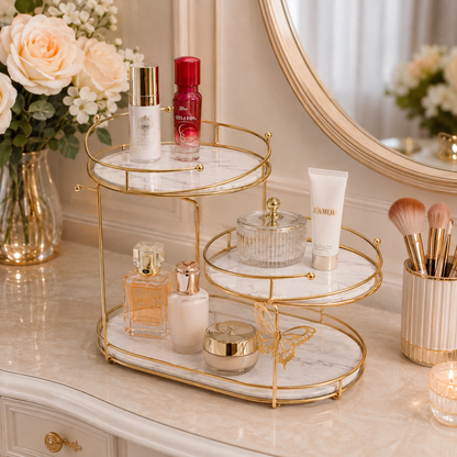 Luxury 3-Tier Golden Cosmetic & Makeup Organizer with Butterfly Design