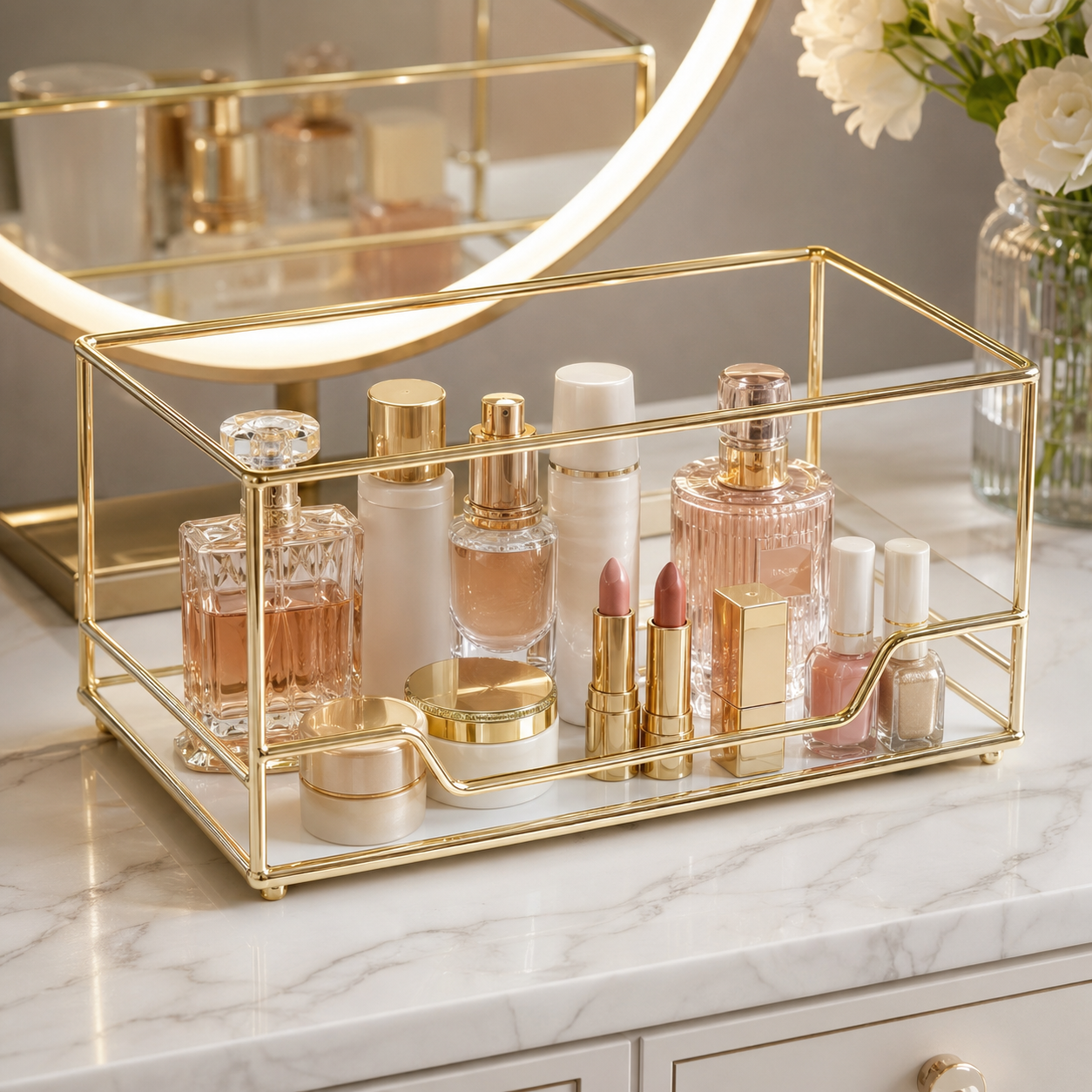 Luxury Gold Frame Cosmetic Organizer Tray