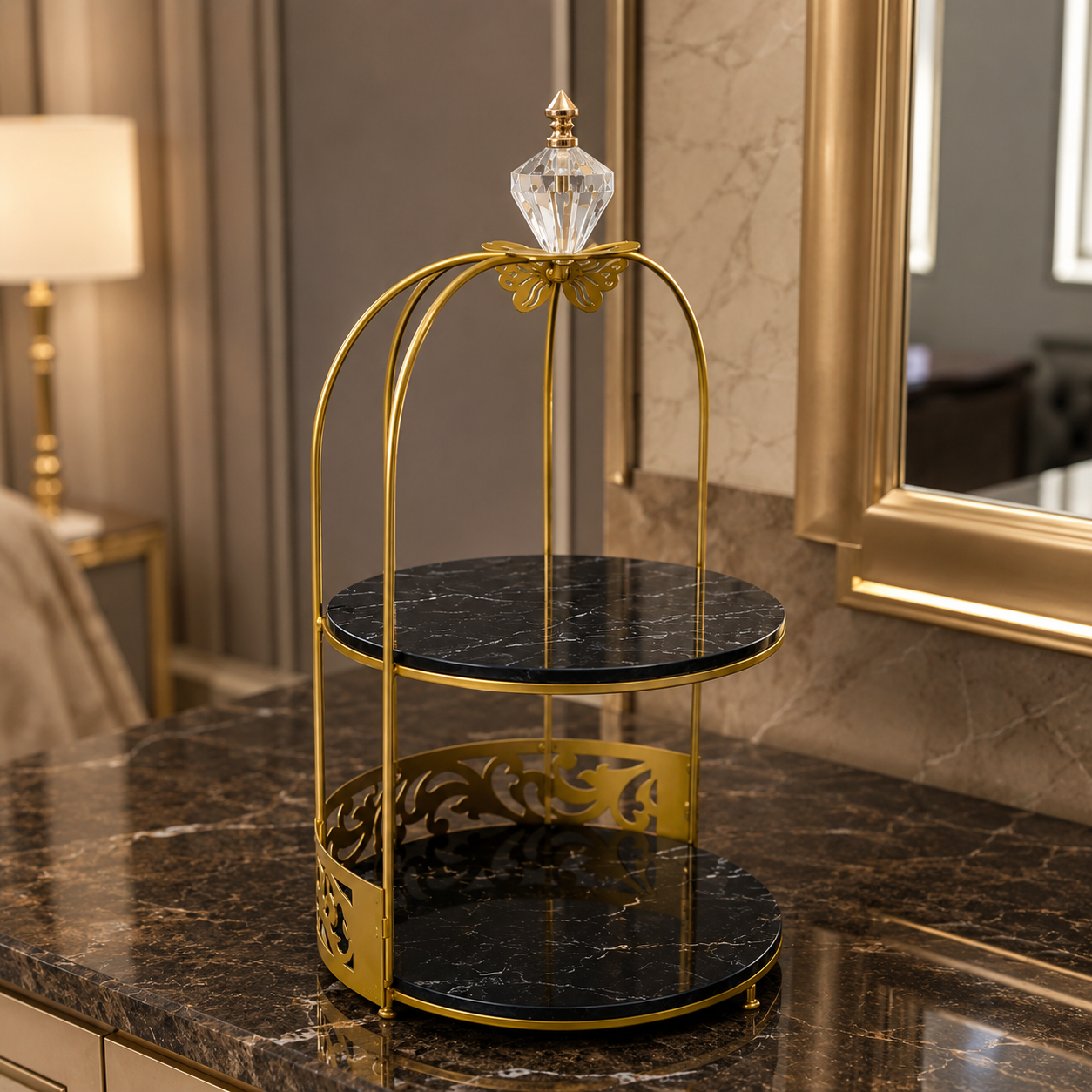 Butterfly 2 Layers Vanity Cage Organizer – Elegant Gold Makeup & Perfume Storage Stand