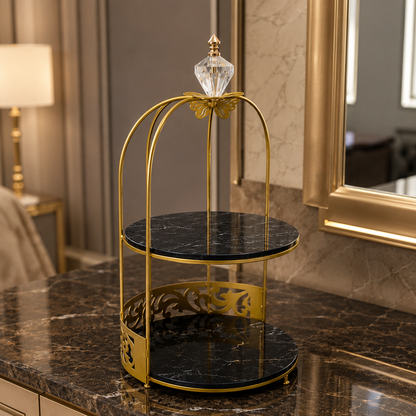Butterfly 2 Layers Vanity Cage Organizer – Elegant Gold Makeup & Perfume Storage Stand