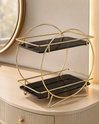 Luxury 2-Tier Round Frame Cosmetic Organizer Stand – Gold Metal Vanity Shelf