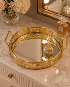 Luxury Golden Round Mirror Tray with Handles