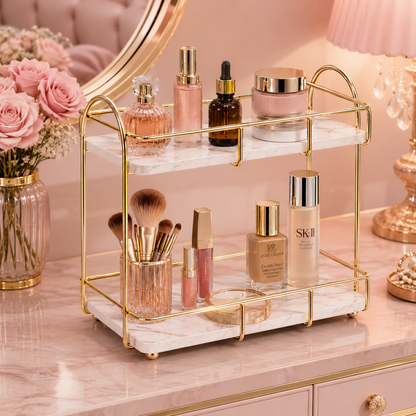 Luxury 2-Tier Golden Cosmetic & Makeup Organizer Rack