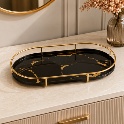 Premium Design Marble Cover Cosmetics Tray | Elegant Makeup Organizer with Protective Lid