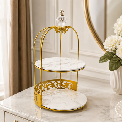 Butterfly 2 Layers Vanity Cage Organizer – Elegant Gold Makeup & Perfume Storage Stand