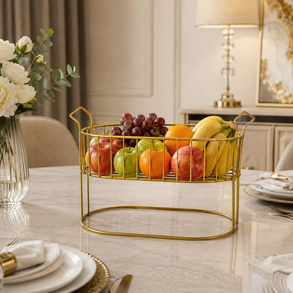 Luxury Golden Metal Fruit Basket Stand with Handles