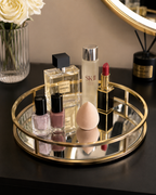 Luxury Gold Round Mirror Tray – Cosmetic & Perfume Organizer