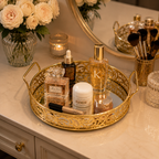 Luxury Golden Round Mirror Tray with Handles