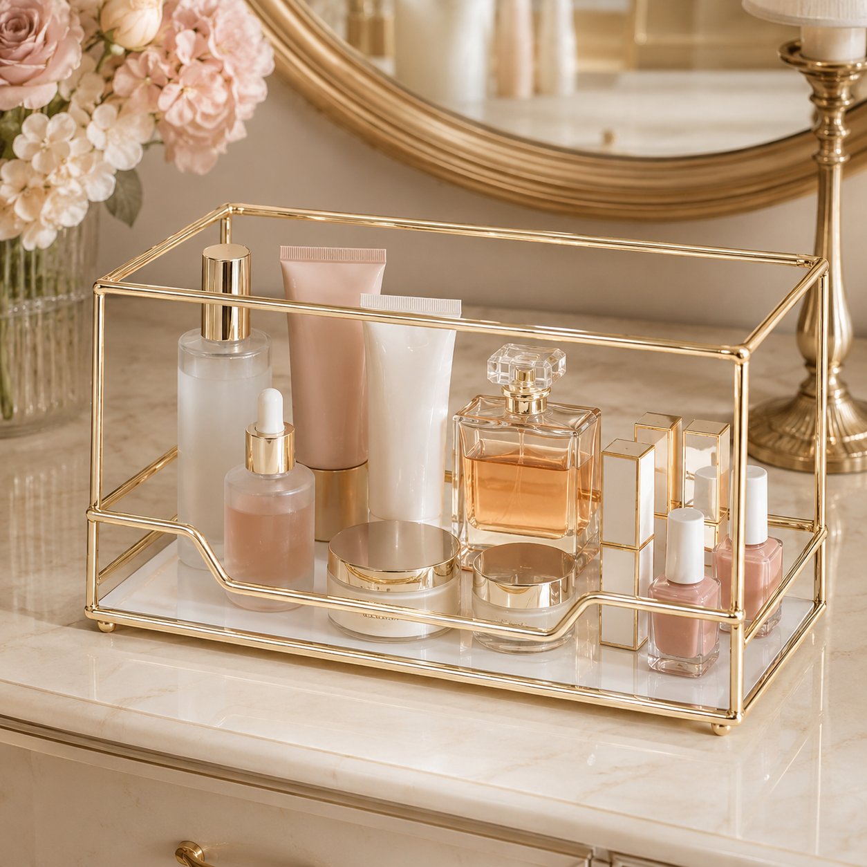 Luxury Gold Frame Cosmetic Organizer Tray