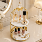 Butterfly 2 Layers Vanity Cage Organizer – Elegant Gold Makeup & Perfume Storage Stand